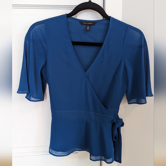 Banana Republic blue wrap blouse XXSP - Picture 1 of 5